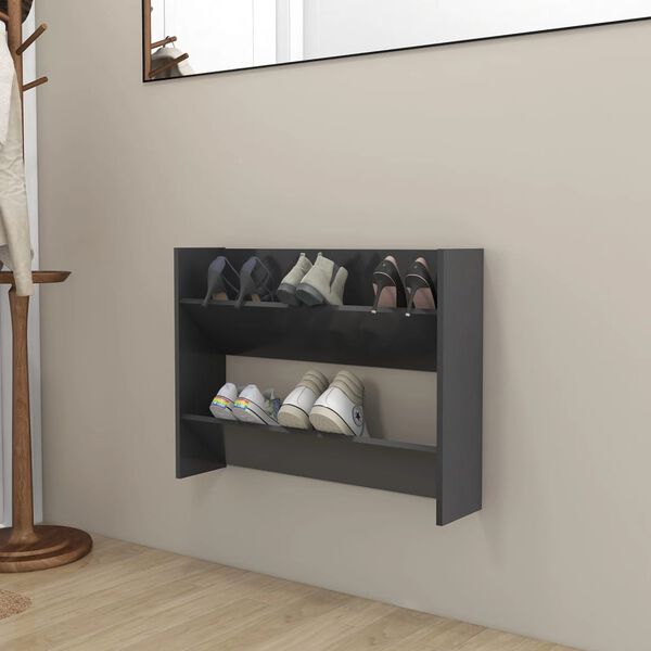 vidaXL Wall Shoe Cabinet Grey Engineered Wood Medium Wall Mounting