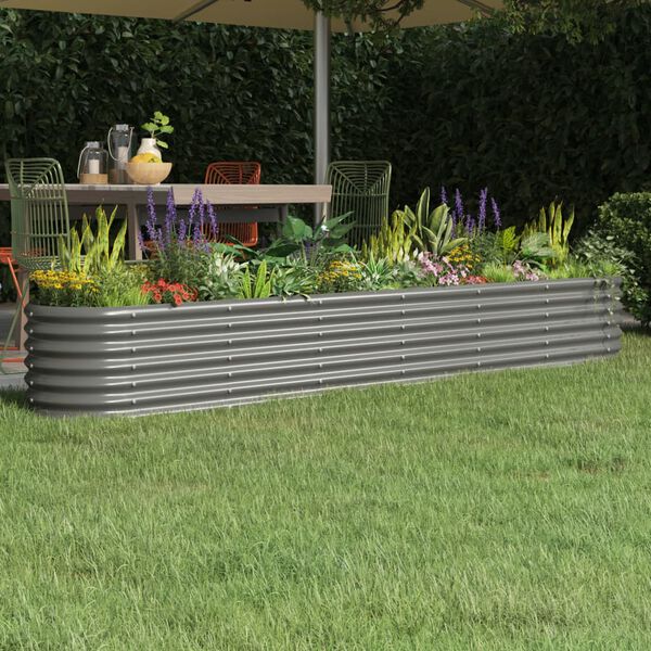 vidaXL Garden Raised Bed Grey Powder-coated steel Large Durable