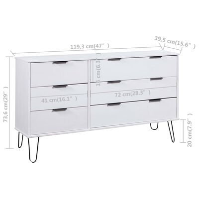 vidaXL Drawer Cabinet White 47"x15.6"x29" Solid Pine Wood