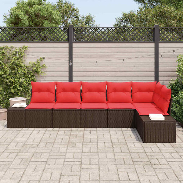 vidaXL Garden Sofa Set with Cushion 6 pcs Brown Poly Rattan