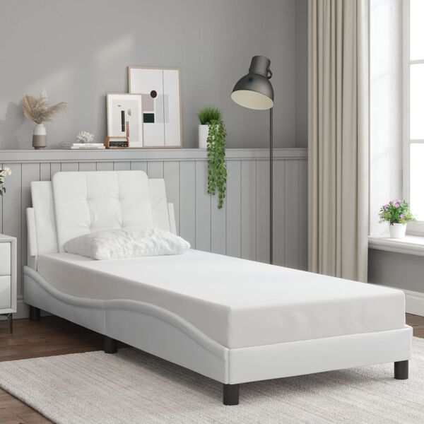 vidaXL Bed Frame with LED without Mattress "Zadar" White 39.4"x74.8"