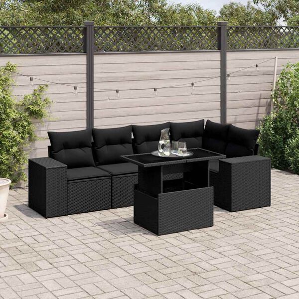 vidaXL Garden Sofa Set Black PE rattan, powder-coated steel, tempered glass
