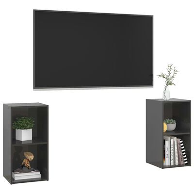 vidaXL TV Stands 2 pcs High Gloss Gray 28.3"x13.8"x14.4" Engineered Wood
