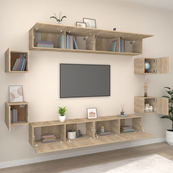 vidaXL 8 Piece TV Stand Set Sonoma Oak Engineered Wood