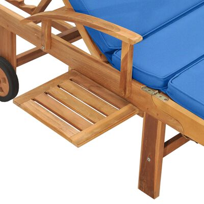 vidaXL Sun Lounger with Cushion Solid Teak Wood Blue