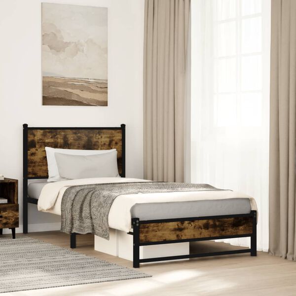 vidaXL Bed Frame Smoked oak Steel, engineered wood Twin Bed Frame