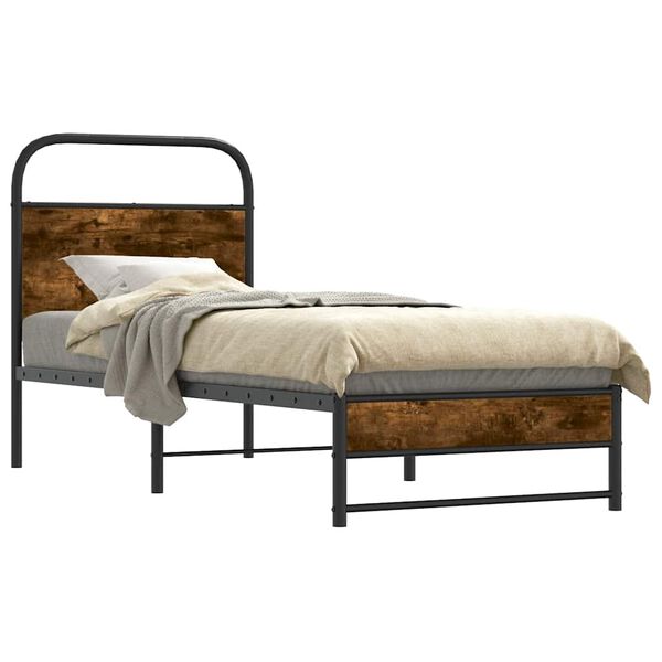 vidaXL Bed Frame Smoked Oak Steel and engineered wood Twin Size