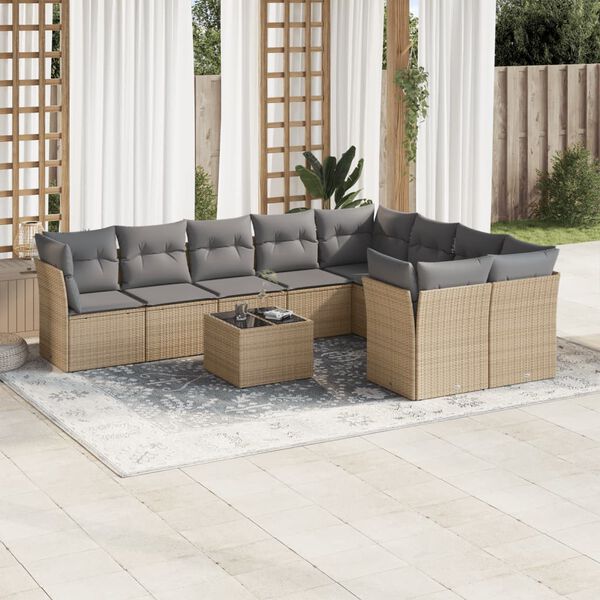 vidaXL Garden Sofa Set Beige PE rattan Large Removable Covers