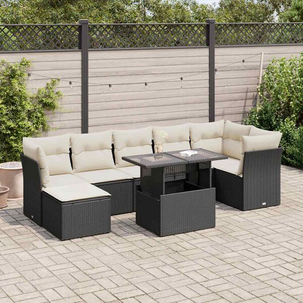 vidaXL Garden Sofa Set Black and Cream White