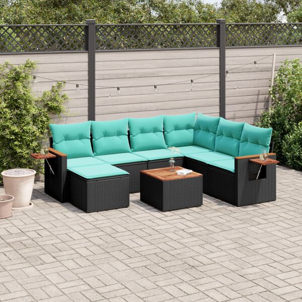 vidaXL 8 Piece Patio Sofa Set with Cushions Black Poly Rattan (US only)