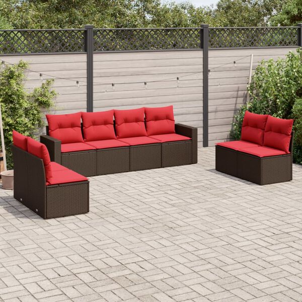 vidaXL 8 Piece Patio Sofa Set with Cushions Brown Poly Rattan