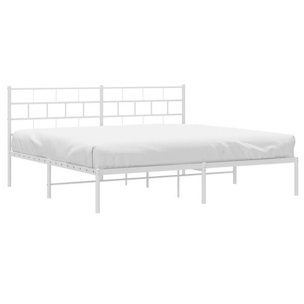 vidaXL Metal Bed Frame White Powder-Coated Steel Super King