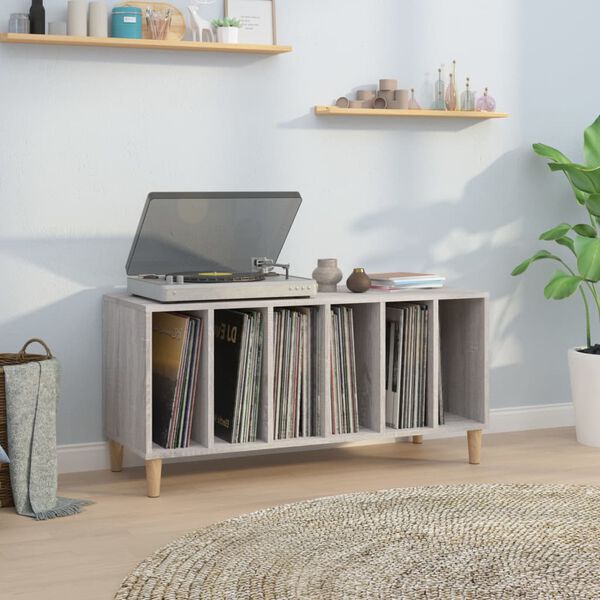 vidaXL Record Cabinet Grey Sonoma Engineered wood, Solid eucalyptus wood