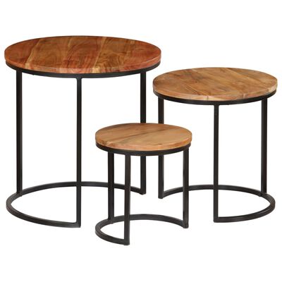 vidaXL Coffee Table Set 3 Pieces Solid Acacia Wood Sheesham Finish