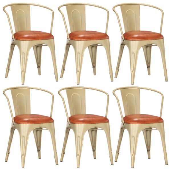 vidaXL Dining Chairs 6 pcs Brown Real Leather