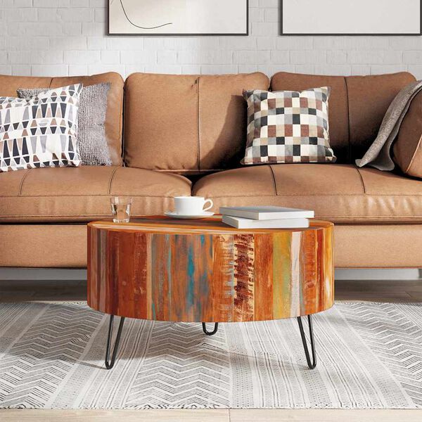 vidaXL Coffee Table Multicolor Reclaimed solid wood, Iron 27.6 in diameter