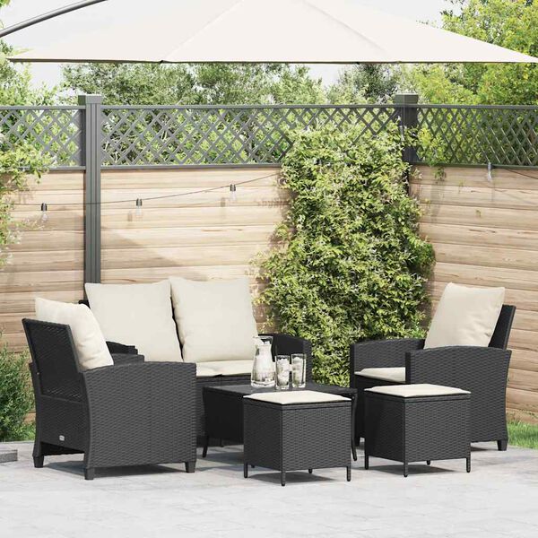 vidaXL Garden Sofa Set Black PE rattan Large UV-resistant materials