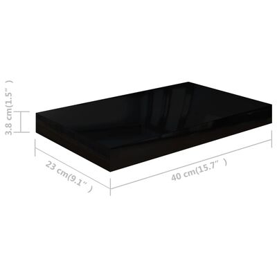 vidaXL Floating Wall Shelves 2 pcs High Gloss Black 15.7"x9.1"x1.5" MDF