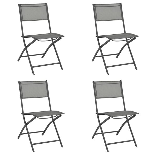 vidaXL Folding Outdoor Chair Set of 4 Grey Powder-coated steel, textilene