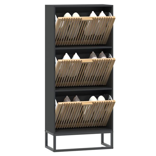vidaXL Shoe Cabinet Black Engineered wood Medium Shoe Cabinet