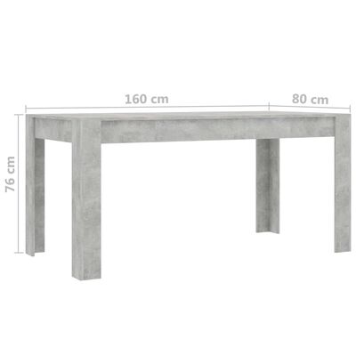 vidaXL Dining Table Concrete Gray 63"x31.5"x29.9" Engineered Wood