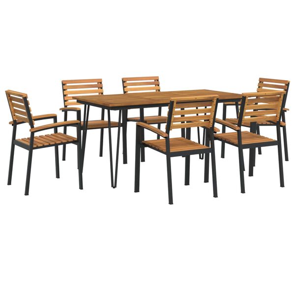 vidaXL 7 Piece Patio Dining Set Solid Wood Acacia and Metal