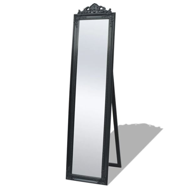vidaXL Free-standing Mirror Black Wood, glass, engineered wood Full-length