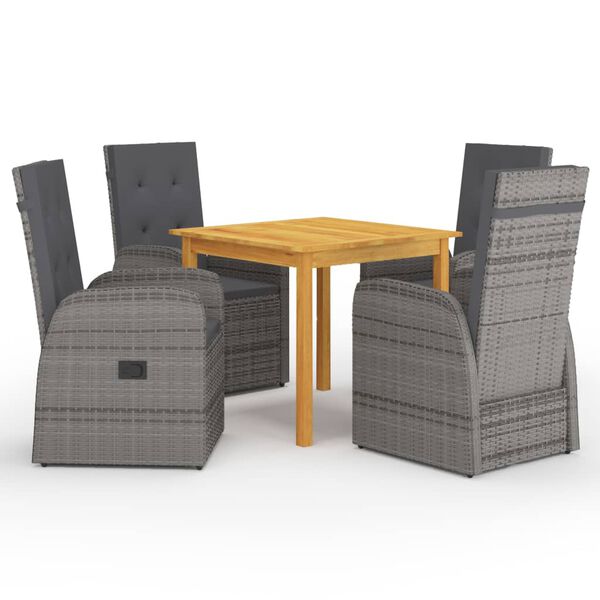 vidaXL Garden Dining Set Table: Natural wood, Chair: Grey, Cushion: Dark grey