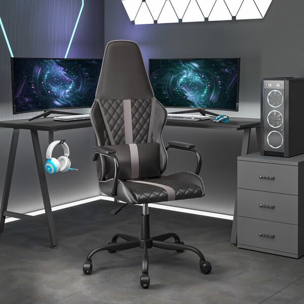 vidaXL Gaming Chair Black and Grey Faux leather, metal, plywood, foam