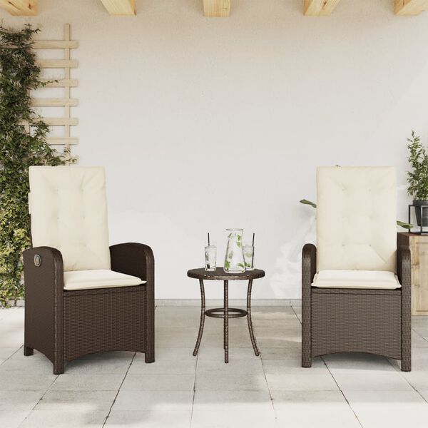 vidaXL Reclining Garden Chair Set of 2 Brown PE rattan Standard