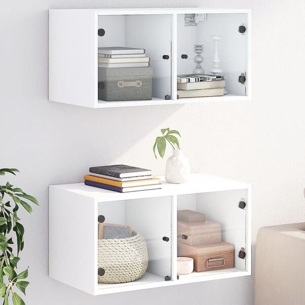 vidaXL Wall Cabinet Set of 2 White Engineered wood, glass Medium