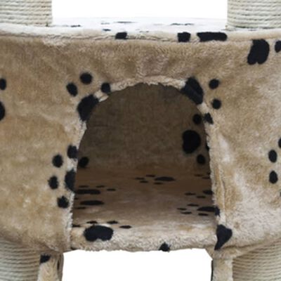 Cat Tree Deluxe 90" - 102" Beige with Paw Prints Plush