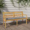 vidaXL Bench Teak wood with grey cushion Solid teak wood, 100% polyester