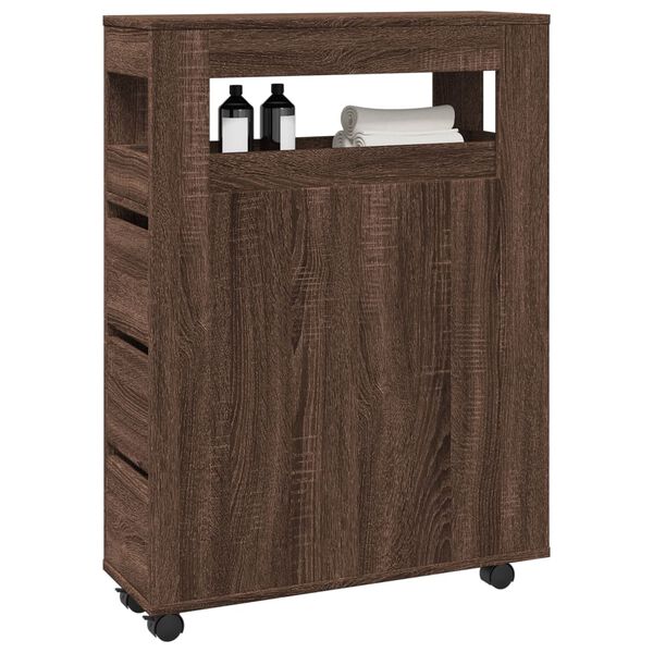 vidaXL Narrow Bathroom Cabinet Brown oak Engineered wood Slim