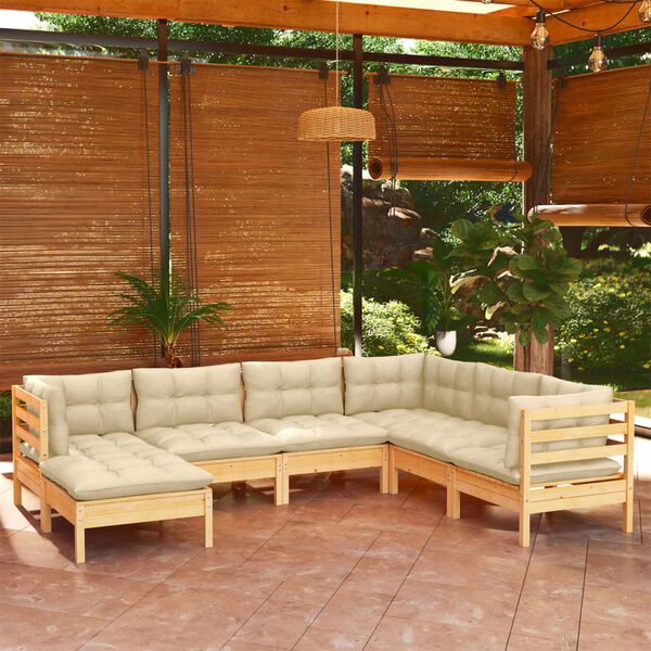 vidaXL Garden Lounge Set Cream Solid pine wood, fabric (100% polyester)