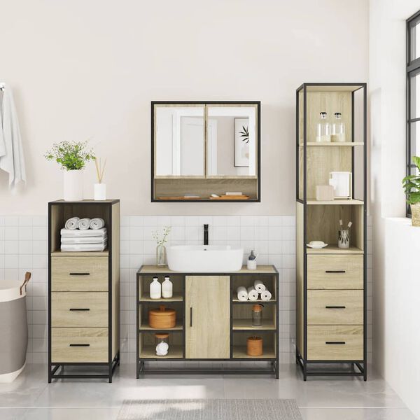 vidaXL Bathroom Furniture Set Sonoma oak Engineered wood