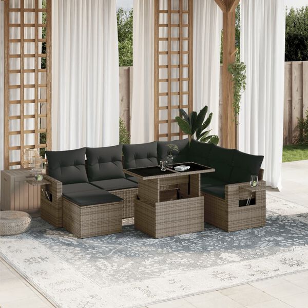vidaXL Garden Sofa Set Grey PE rattan, powder-coated steel, tempered glass