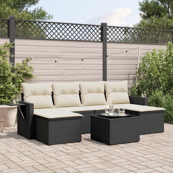vidaXL Garden Sofa Set Black PE rattan 7 Piece Adjustable Armrests