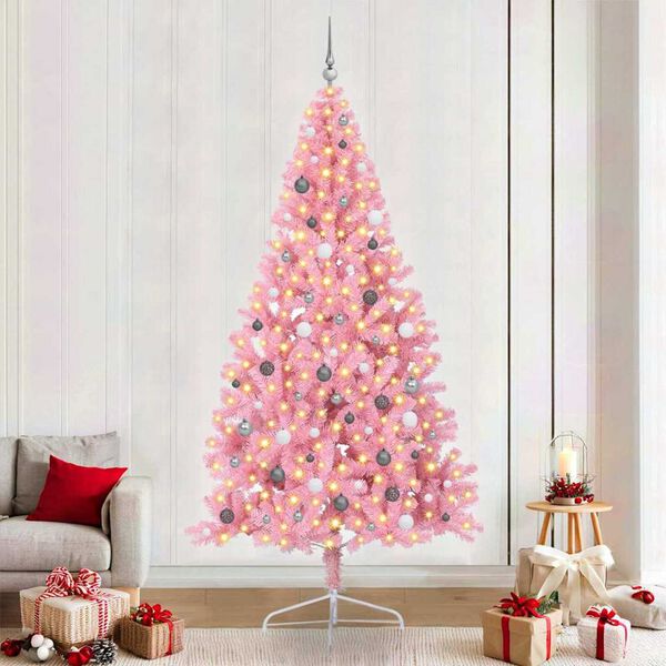 vidaXL Artificial Pre-lit Christmas Tree with 300 LEDs Pink 94.5" PVC