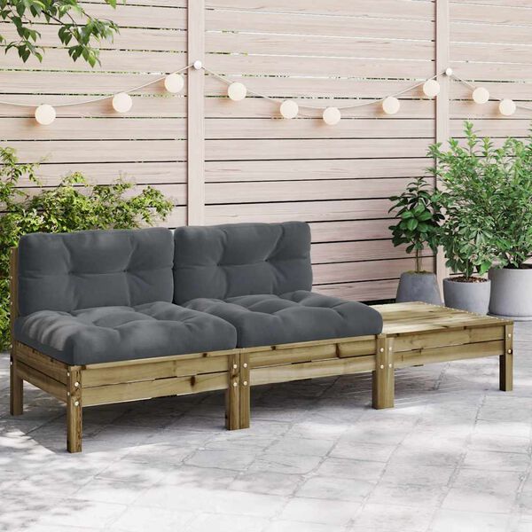 vidaXL Garden Sofa Anthracite Treated Pinewood, Oxford Fabric, PP Cotton