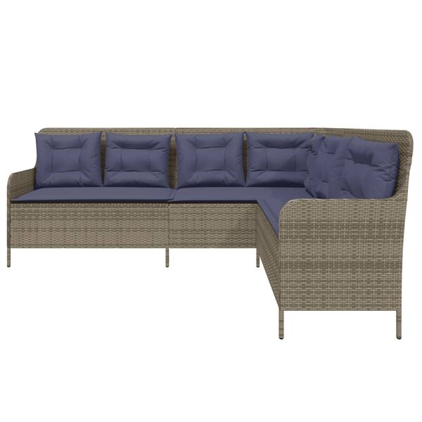 vidaXL Patio Sofa Gray Poly Rattan, Powder-Coated Steel L-Shaped, 5-seater