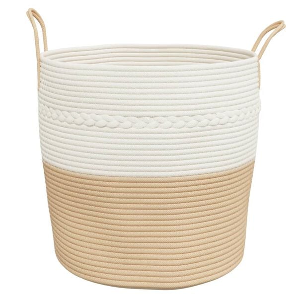 vidaXL Storage Basket Beige and White 100% Cotton Medium Collapsible