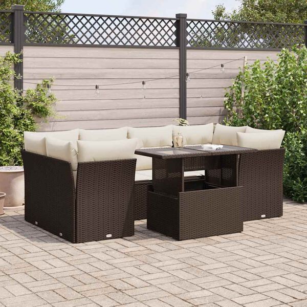 vidaXL Garden Sofa Set Brown PE Rattan Large Adjustable Armrests