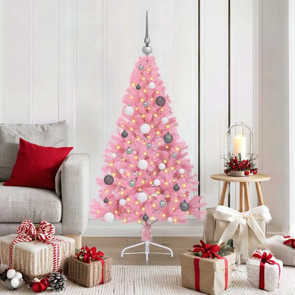 vidaXL Artificial Pre-lit Christmas Tree with 150 LEDs Pink 59.1" PVC