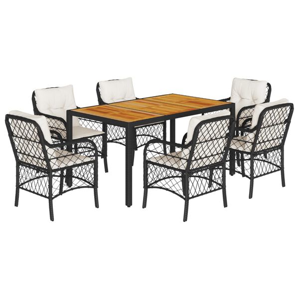 vidaXL Garden Dining Set Black PE Rattan Large Removable Covers