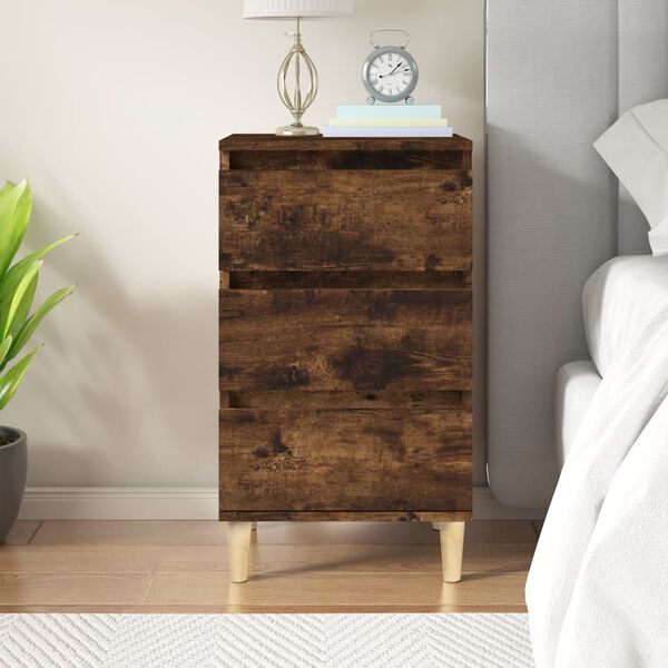 vidaXL Bedside Cabinet Smoked Oak Engineered wood, solid eucalyptus wood