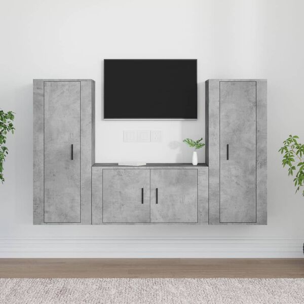 vidaXL TV Cabinet Set Set of 3 Concrete Grey Engineered Wood Medium