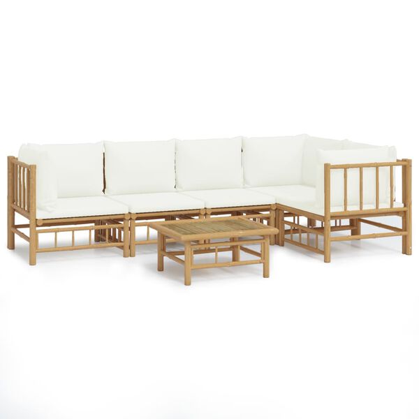 vidaXL Garden Lounge Set Cream White Bamboo and polyester fabric