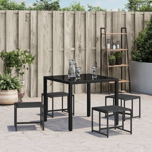 vidaXL Garden Stool Set of 4 Black Textilene fabric, Powder-Coated Steel