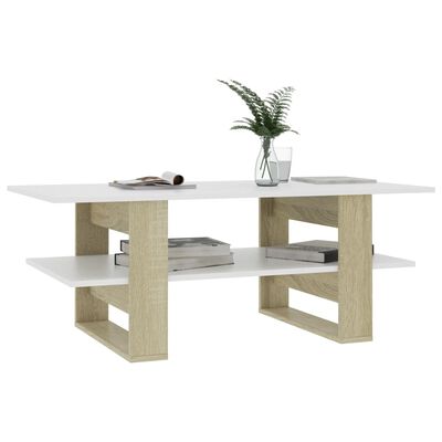 vidaXL Coffee Table White and Sonoma Oak 43.3"x21.7"x16.5" Engineered Wood